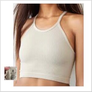 Free People NWOT Light Tan Ribbed Happiness Runs Crop Tank Top